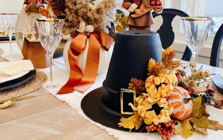 Details about   Thanksgiving Centerpiece  Arrangement Pilgrim Hat Floral Table Mantle Home Decor 