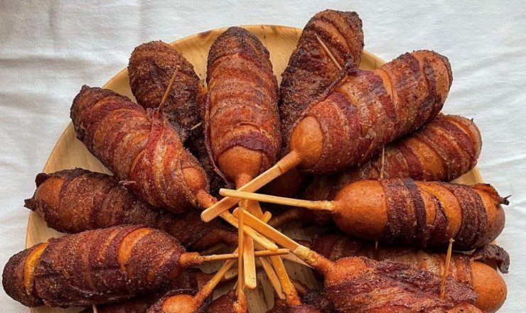 bacon wrapped corn dogs