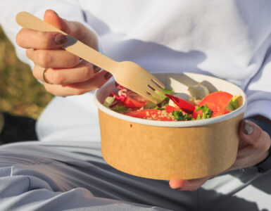 eating on the go - eating bowl of food