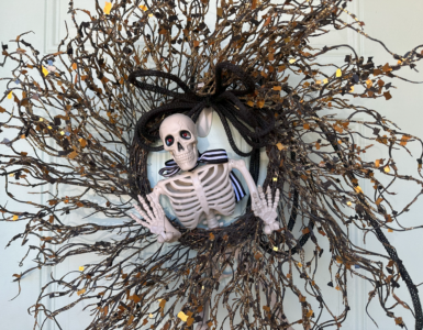 front porch - skeleton wreath