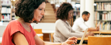 woman college library