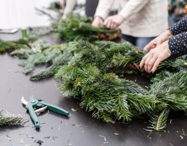 fresh green wreath making