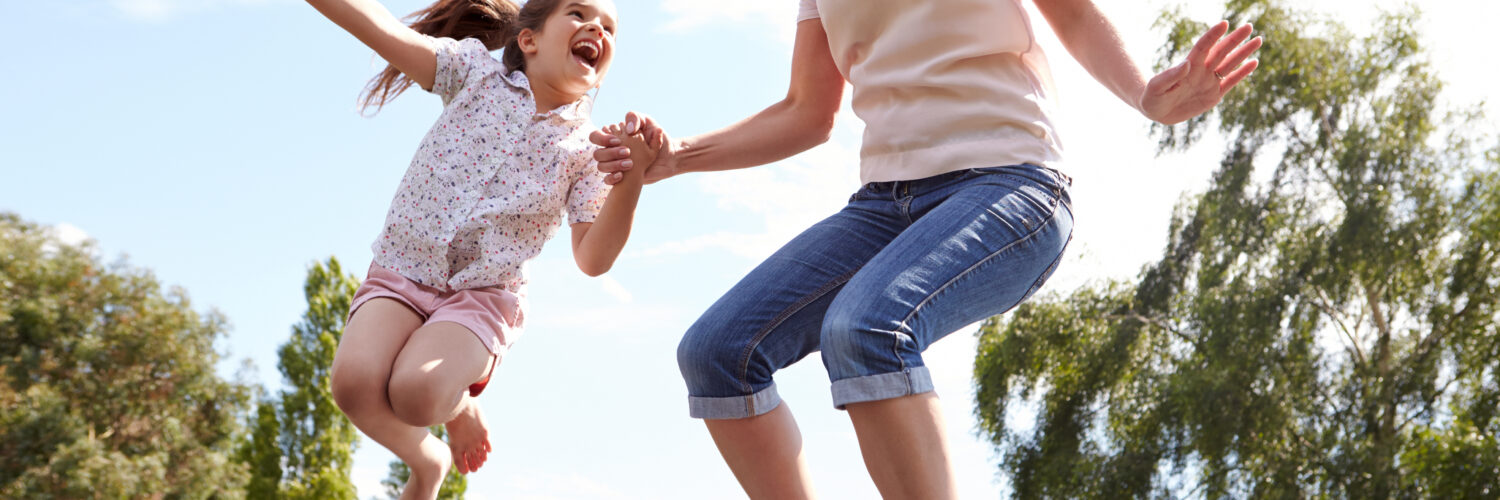 pelvic floor myths - woman and girl trampoline