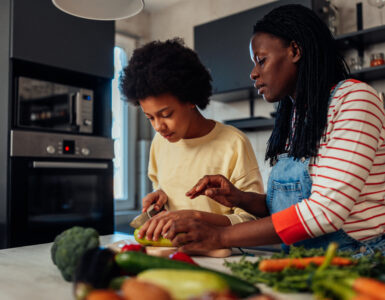 food lessons - mom and child preparing food