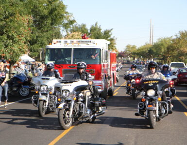 Fire truck and motorcycles