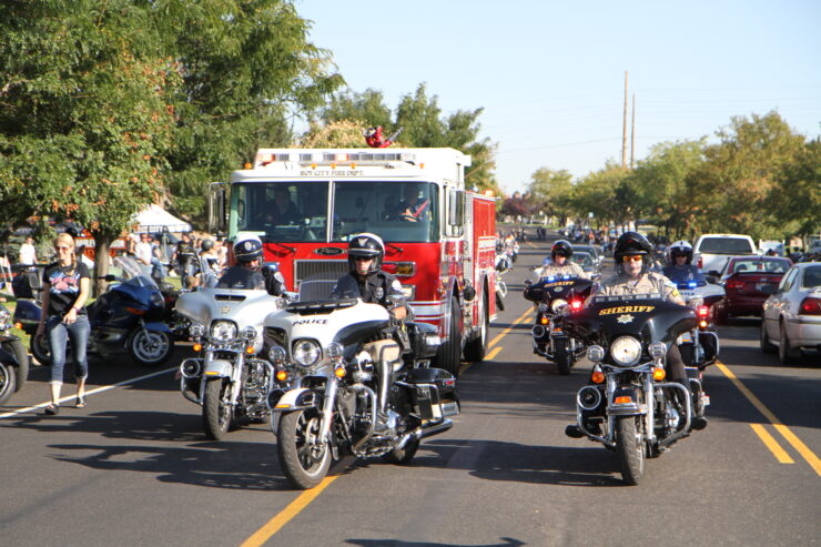 Fire truck and motorcycles