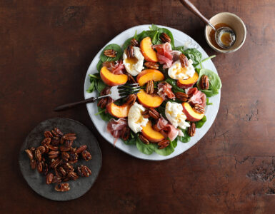 peach burrata prosciutto salad